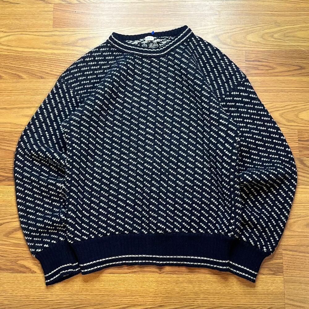 Vtg Hekla Krone Norway Wool Birdseye Knit Sweater Mens S Blue White Scandinavian